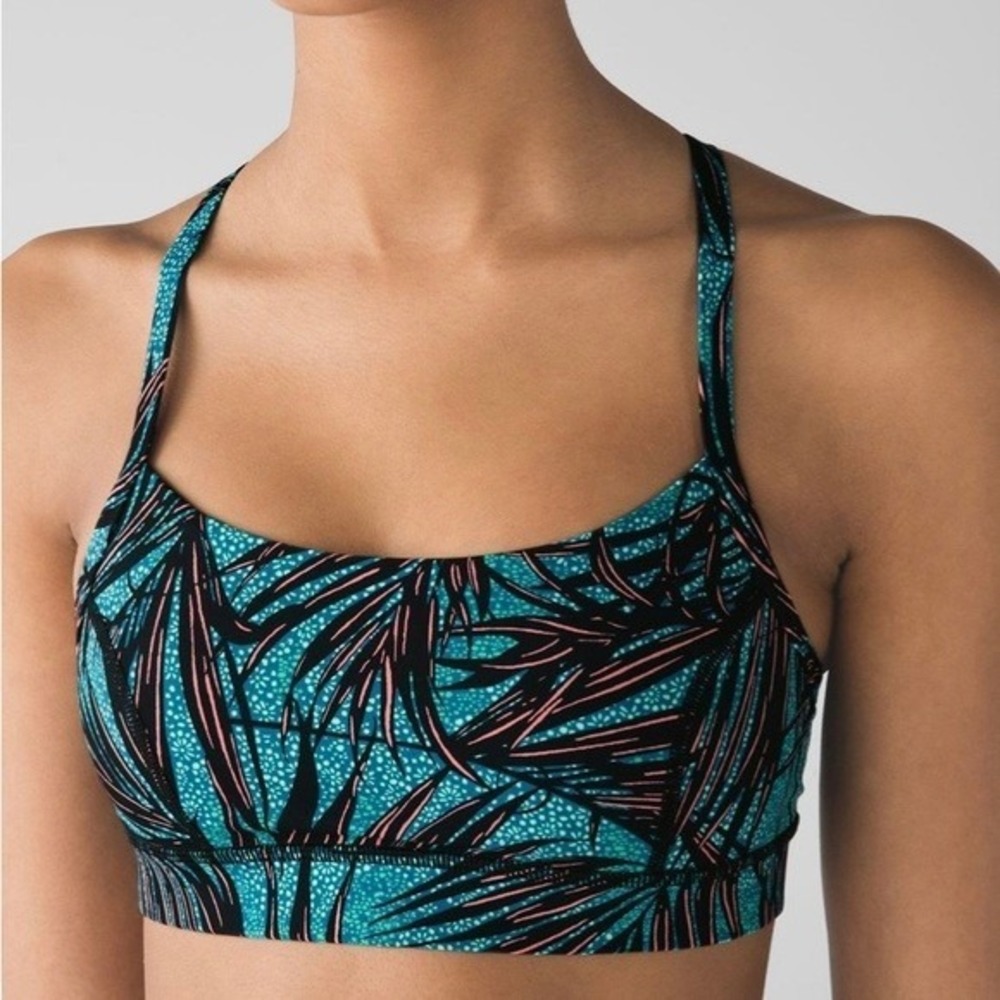 LULULEMON Rise and Run Bra Mini Palm Lace Tofino Teal Multi Yoga Workout Size 10